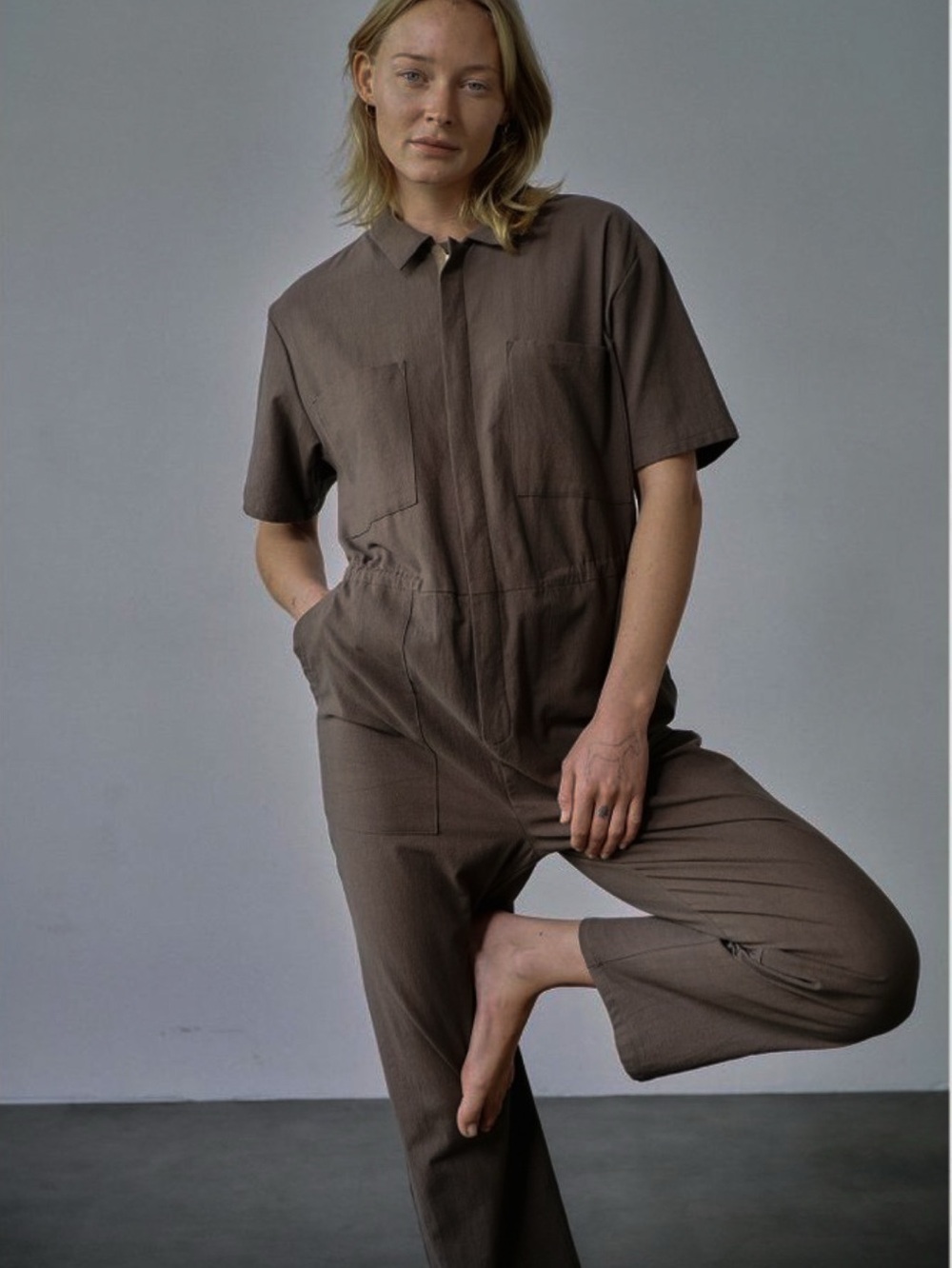 Ozma of California Carrasco Jumpsuit Smoke Brown Cotton Coverall Size S